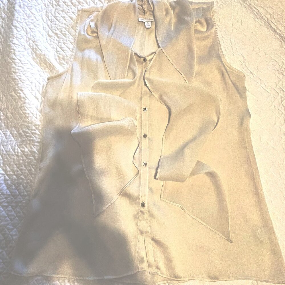 Charter Club, Size XL, Cream, Sleeveless Blouse, W/Lg. Ties for a Bow.